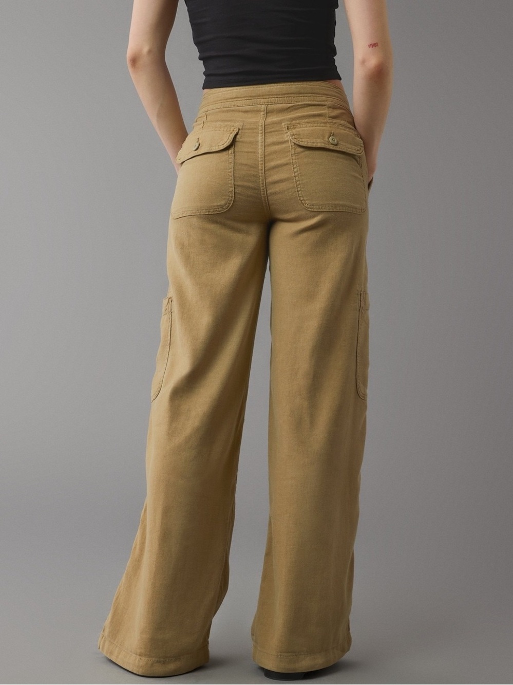 American Eagle Outfitters Olive Wide-Leg Cargo Pants with Drawstring - Picture 2 of 6